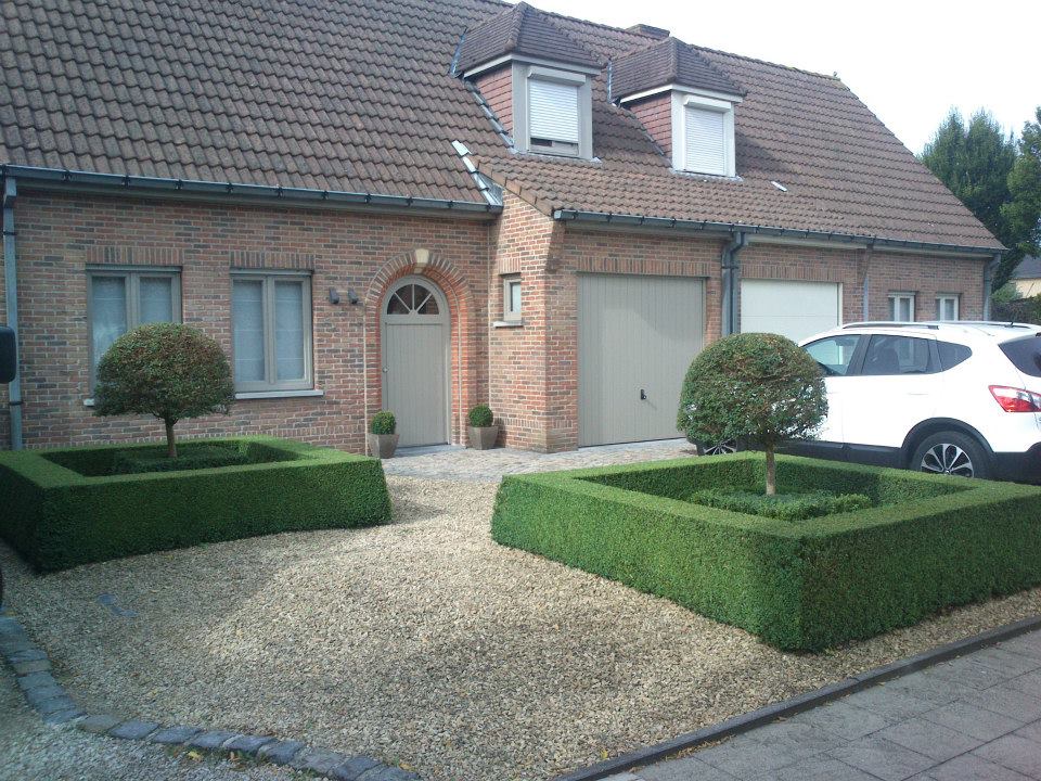Onderhouden tuin met groene beplanting en verzorgd gras